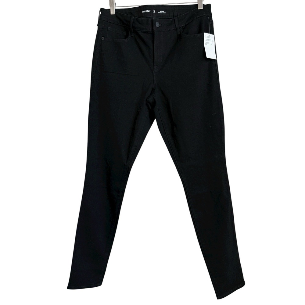 Old Navy Pop Icon Skinny Jeans Womens Sz 12 Tall Black Mid Rise Denim Pants NEW